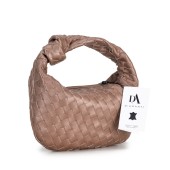 Geanta mica de mana, model impletit, din piele naturala DiAmanti Firenze Mocha Mousse Metalic
